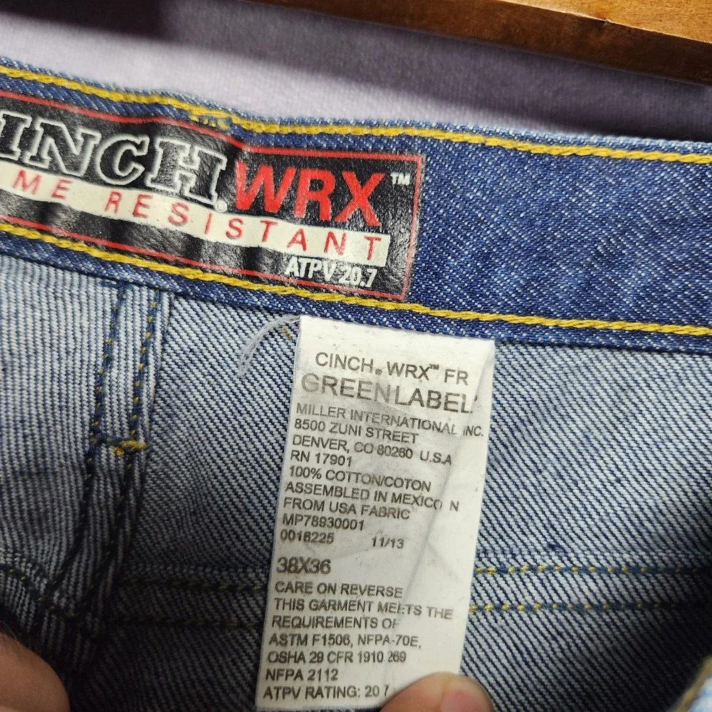 Vintage Cinch WRX FR Flame Resistant Green Label Jeans 38x36 Mens Workwear Pants
